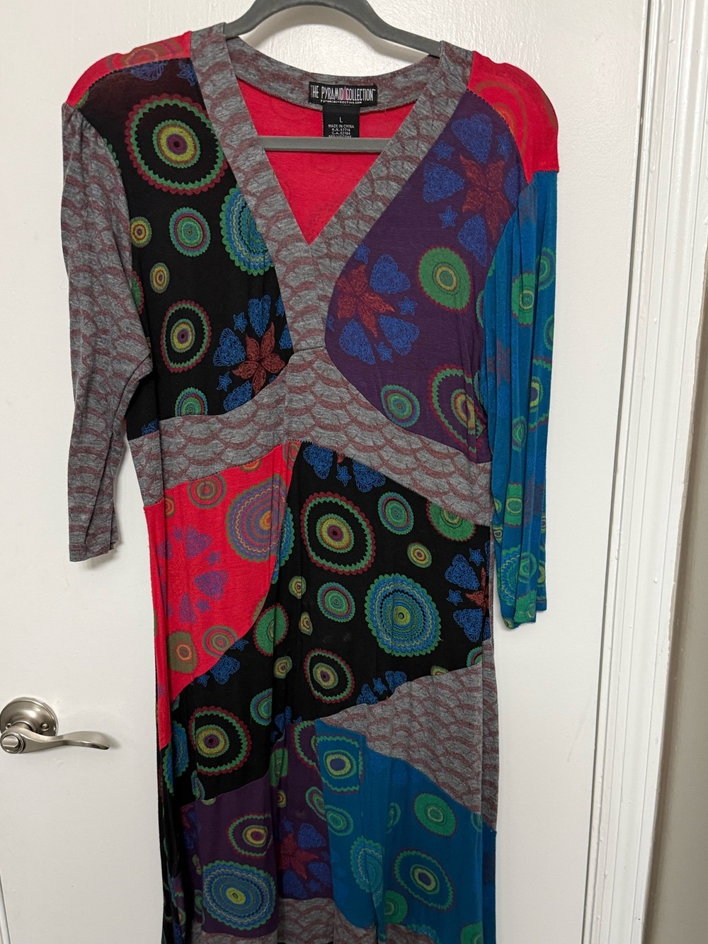Desigual Multicolor Patchwork Long Sleeve Maxi Dress - Red, Blue, Black, Purple